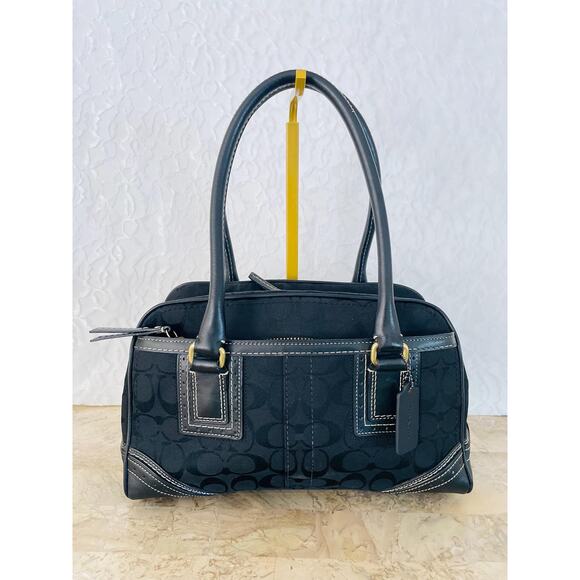 Coach Hampton black canvas leather shoulder bag Carryall 10532 - Picture 1 of 10
